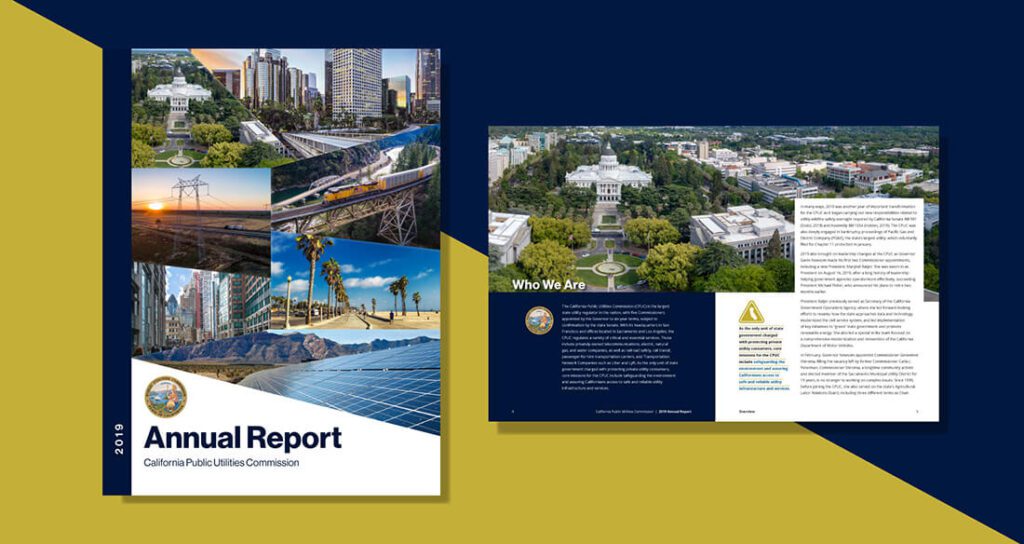 CPUC Annual Report Portfolio Piece With Gold And Blue Background