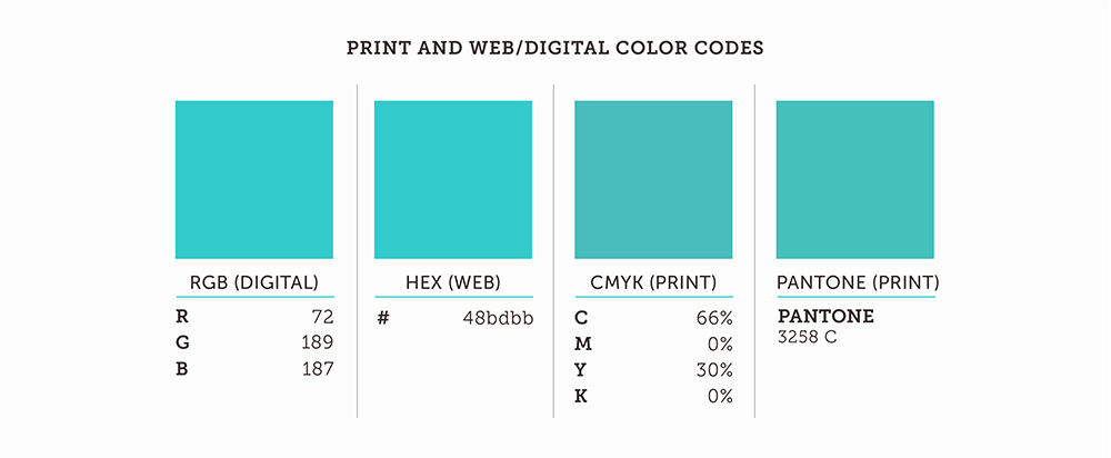 Print And Web/Digital Color Codes RGB HEX CMYK Pantone Color Palette