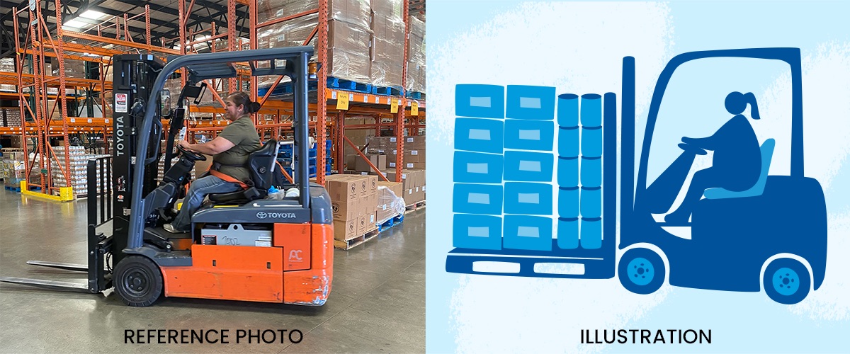 A side by side comparison of a photo and its illustrated counterpart