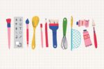 A graphic of kitchen and baking utensils