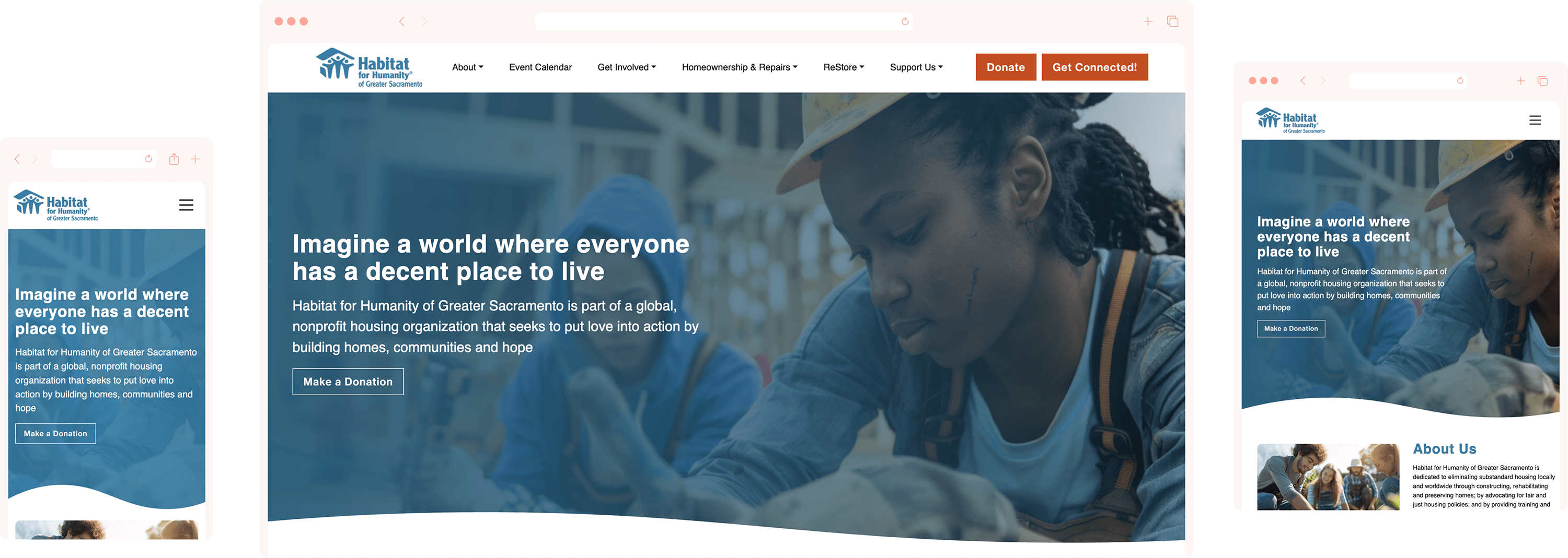 Habitat for Humanity desktop, tablet, and mobile views